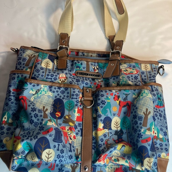 Lily Bloom Who Let The Dogs Out Shoulder Bag Tote Purse Multi Pocket Blue - Picture 1 of 8